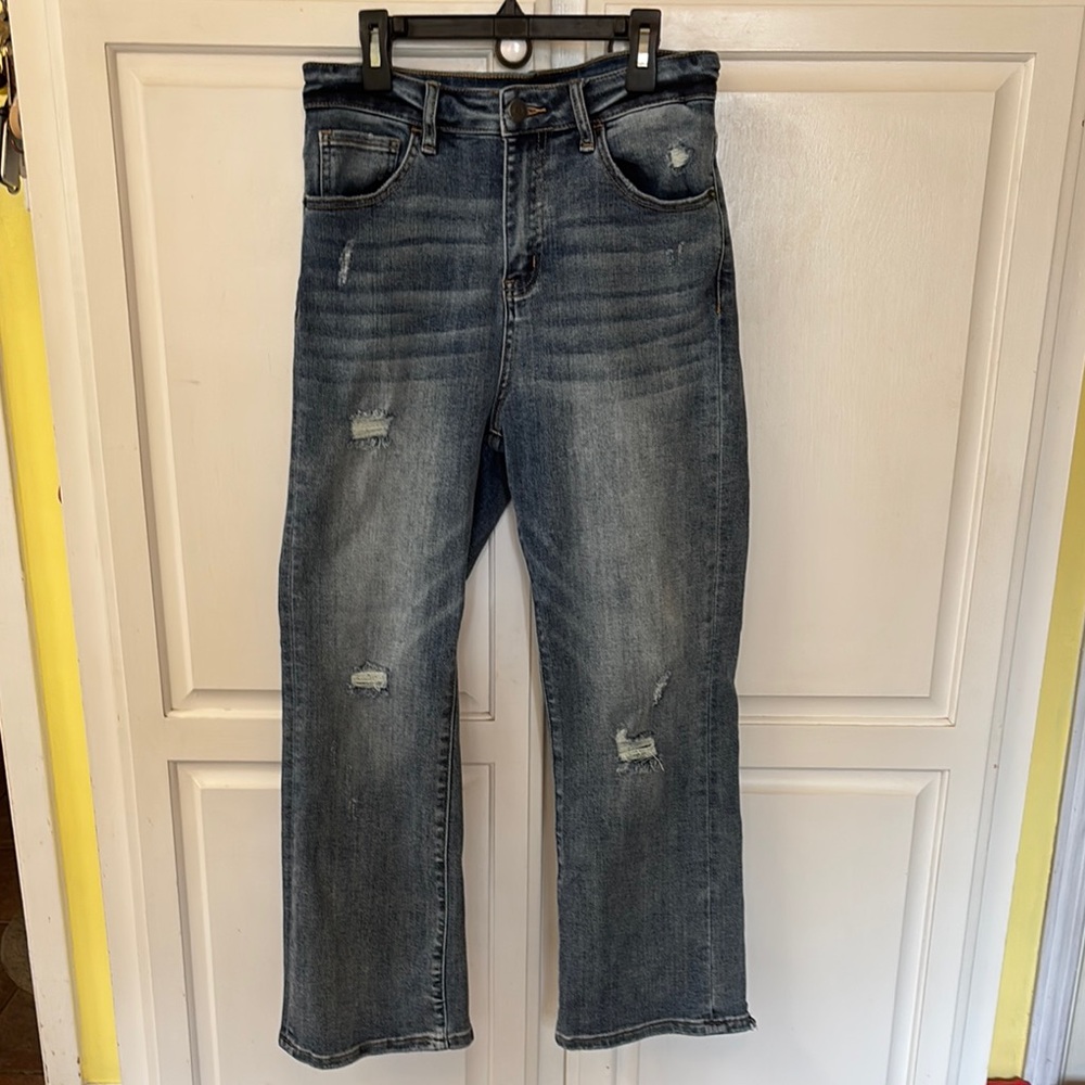 Blue Distressed Flare Jeans